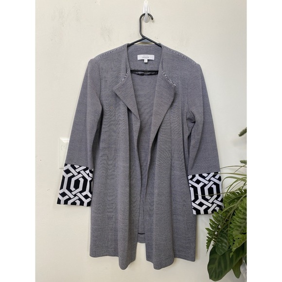 Misook Sweaters - Misook Black White Striped Geometric Knit Blazer Cardigan Jacket Size L $398